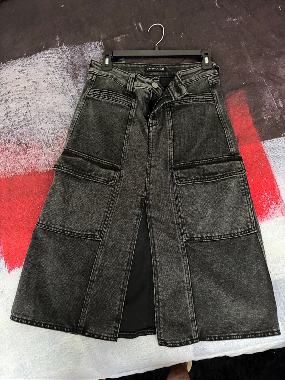 Sincerely Jules Washed Black A-Line Utility Skirt